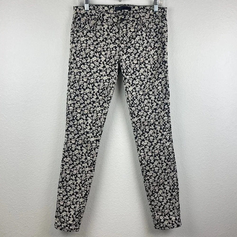 Genetic Jeans Women Sz 27 Shane Floral Jacquard Skinny Brocade Denim Black Ivory